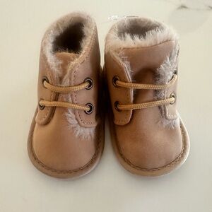 Infant Tan Faux Fur Lace-Up Booties